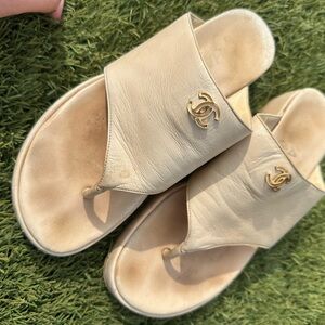 CHANEL Gold Leather Women's Sandals